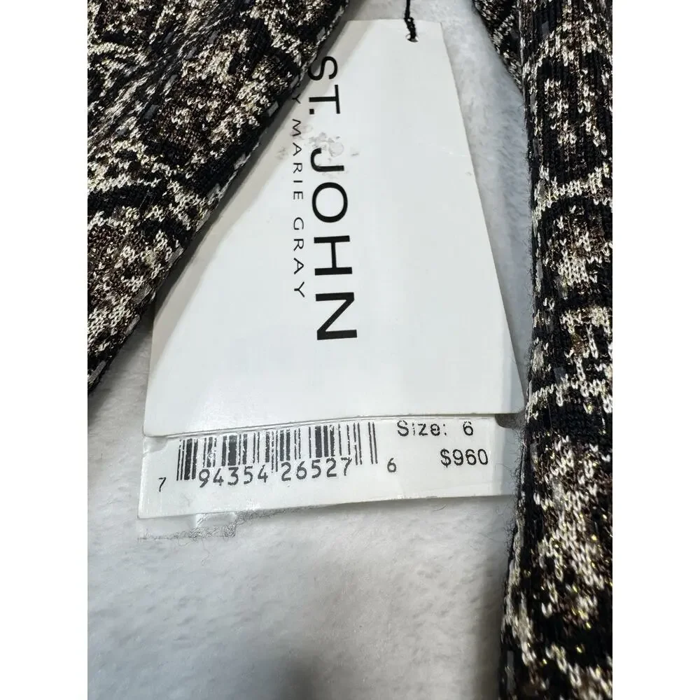 ST. JOHN Mahogany Brown Reptile Ombre Jacquard Knit Wool Blend Dress 6 NWT